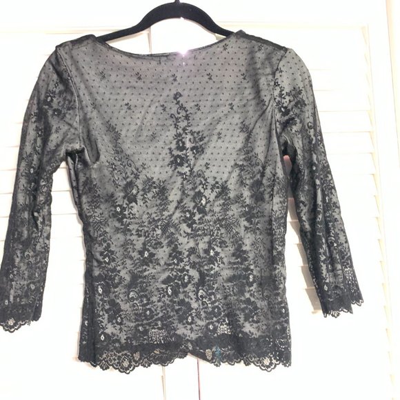Central Park West New York Black Lace Lined V-Neck Top XS - Picture 12 of 16